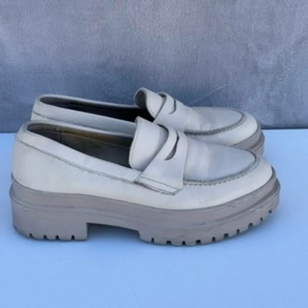 PATINA Zoe Chunky Loafer Cream White Leather Shoes Women US 6.5
